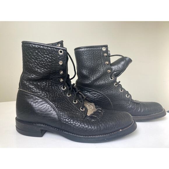 Justin lace up boots with metal buckle and fringe - Picture 1 of 16
